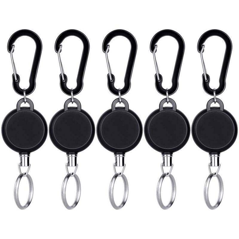Selizo 5 Pcs Retractable Keychain Retractable Badge Holder Reel Clip ID Badge Holder with Steel Wire Rope, Black - Image 1